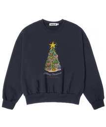 クリスマスツリー裏起毛スウェットシャツ(ネイビー)