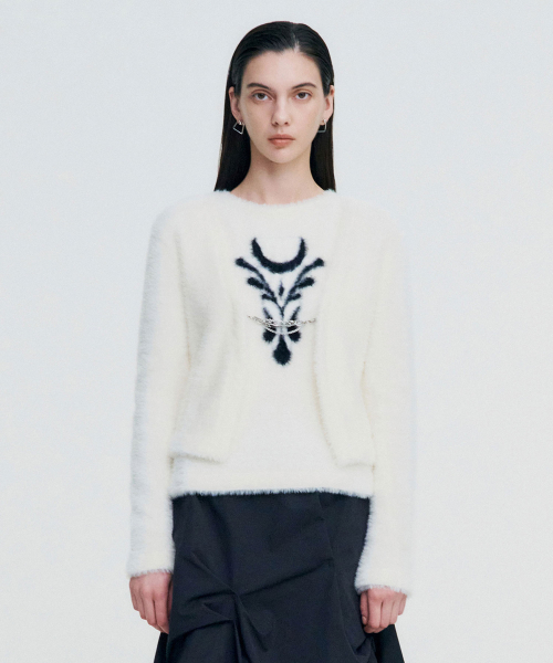 Chain Link Furry Cardigan _ IVORY