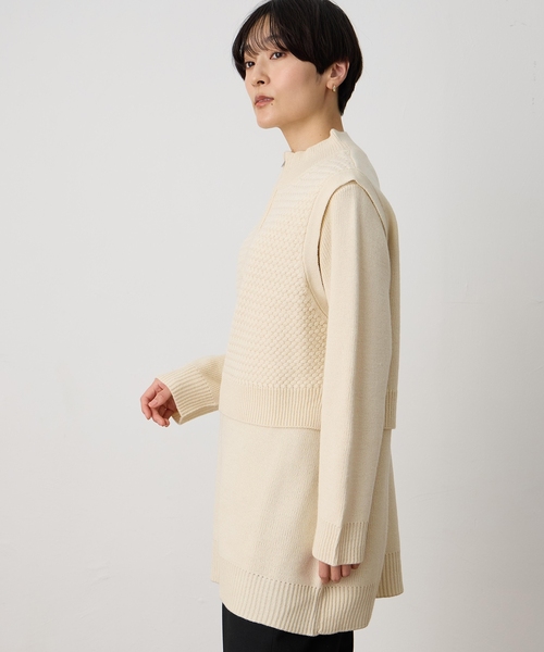 DECOY SINCE 1981(デコイシンスイチキュウハチイチ)の「ベスト付きニットチュニック【セットアイテム・洗える】(ニット/セーター・レディース・ベージュ/ブラウン・M/L/LL)」の4枚目の写真