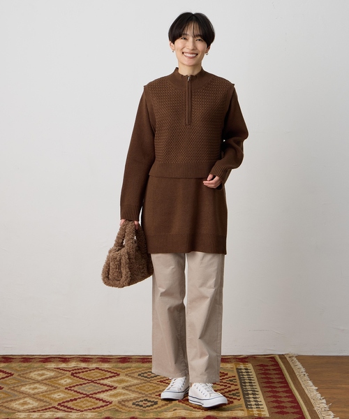DECOY SINCE 1981(デコイシンスイチキュウハチイチ)の「ベスト付きニットチュニック【セットアイテム・洗える】(ニット/セーター・レディース・ベージュ/ブラウン・M/L/LL)」の8枚目の写真