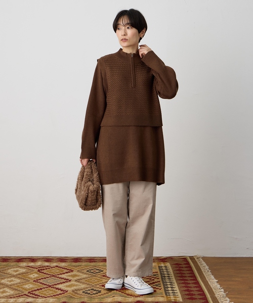 DECOY SINCE 1981(デコイシンスイチキュウハチイチ)の「ベスト付きニットチュニック【セットアイテム・洗える】(ニット/セーター・レディース・ベージュ/ブラウン・M/L/LL)」の9枚目の写真