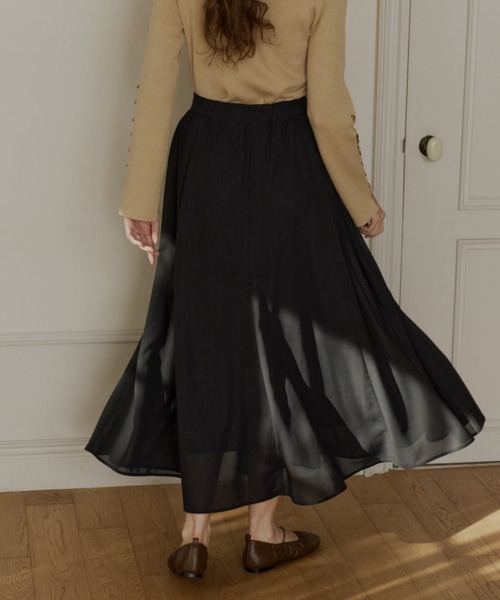 OLUN(オルン)の「soft touch sheer flared skirt/ソフトタッチシアーフレアスカート(スカート・レディース・ブラック/アイボリー・SMALL/X-SMALL/FREE)」の9枚目の写真