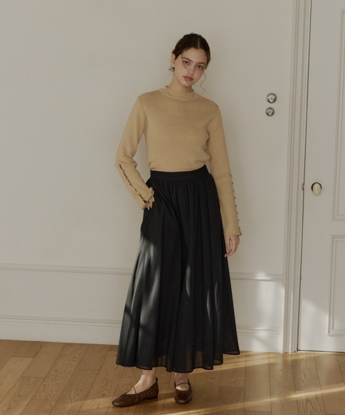 OLUN(オルン)の「soft touch sheer flared skirt/ソフトタッチシアーフレアスカート(スカート・レディース・ブラック/アイボリー・SMALL/X-SMALL/FREE)」の20枚目の写真