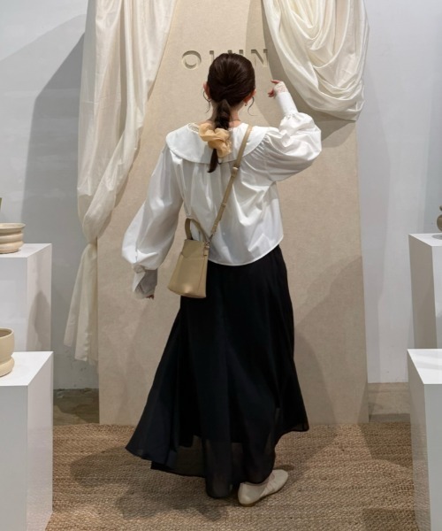 OLUN（オルン）の「soft touch sheer flared skirt/ソフトタッチシアーフレアスカート（スカート・レディース・ブラック/アイボリー・SMALL/X-SMALL/FREE）」の14枚目の写真