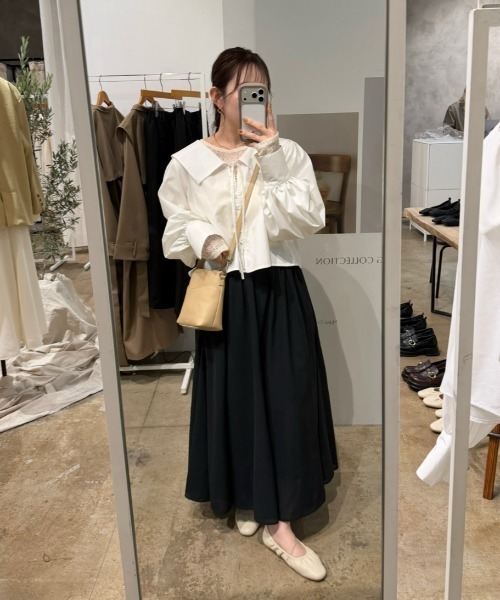OLUN(オルン)の「soft touch sheer flared skirt/ソフトタッチシアーフレアスカート(スカート・レディース・ブラック/アイボリー・SMALL/X-SMALL/FREE)」の13枚目の写真