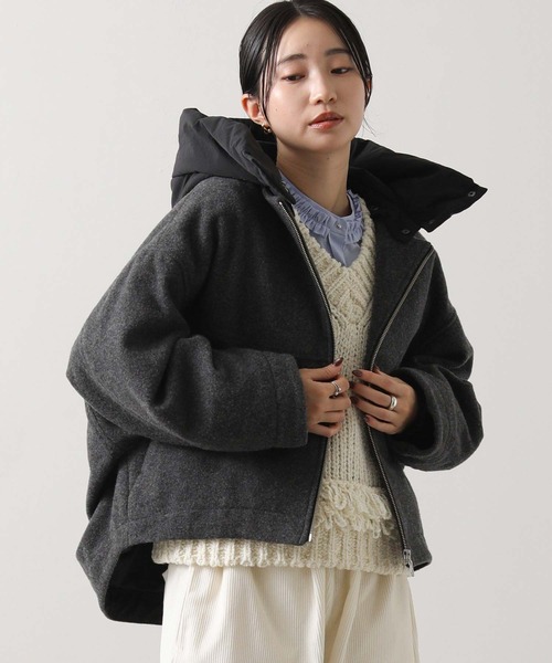 Gready Brilliant(グレディブリリアン)の「フード付ウールショートコート(その他アウター・レディース・トップグレー/チャコールグレー・38)」の1枚目の写真