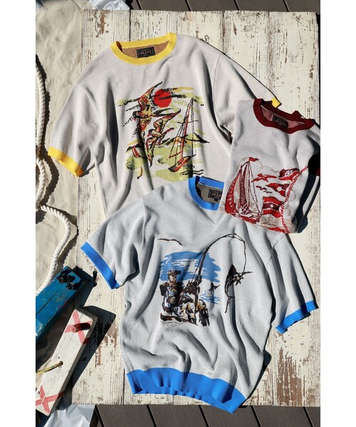 BEAMS PLUS(ビームスプラス)の「Knit Tee Jacquard(Tシャツ/カットソー・メンズ・イエロー/サックスブルー/ワイン・X-LARGE/MEDIUM/SMALL/LARGE)」の4枚目の写真