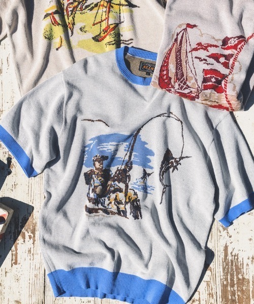 BEAMS PLUS(ビームスプラス)の「Knit Tee Jacquard(Tシャツ/カットソー・メンズ・イエロー/サックスブルー/ワイン・X-LARGE/MEDIUM/SMALL/LARGE)」の1枚目の写真