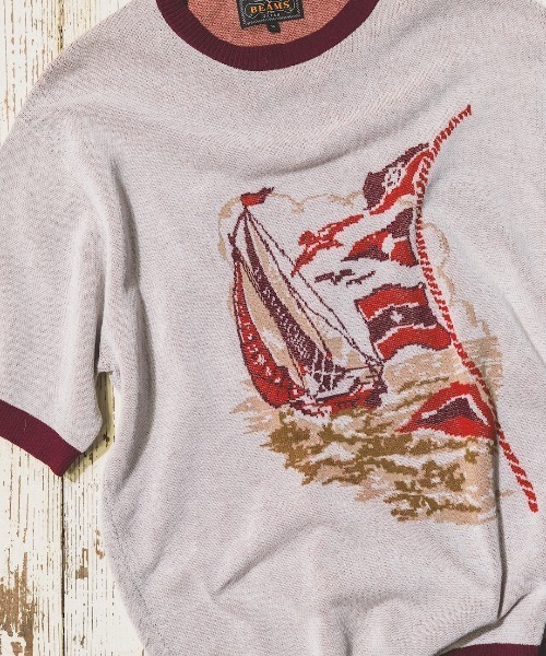 BEAMS PLUS(ビームスプラス)の「Knit Tee Jacquard(Tシャツ/カットソー・メンズ・イエロー/サックスブルー/ワイン・X-LARGE/MEDIUM/SMALL/LARGE)」の3枚目の写真