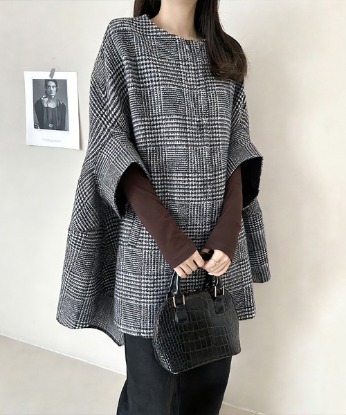 ONEP STAR(ワンピスター)の「千鳥格子柄ケープコート(その他アウター・レディース・ブラック・MEDIUM/LARGE/X-LARGE)」の5枚目の写真
