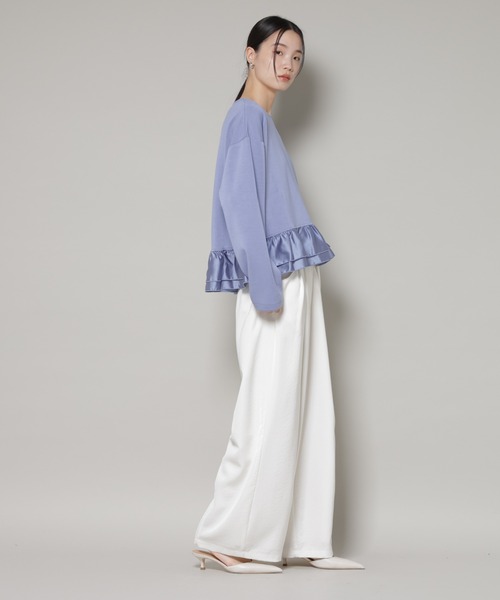 NANO universe（ナノユニバース）の「ダンボールカットサテンペプラムトップス（Tシャツ/カットソー・レディース・ホワイト/ブラック/ブルー・FREE）」の12枚目の写真