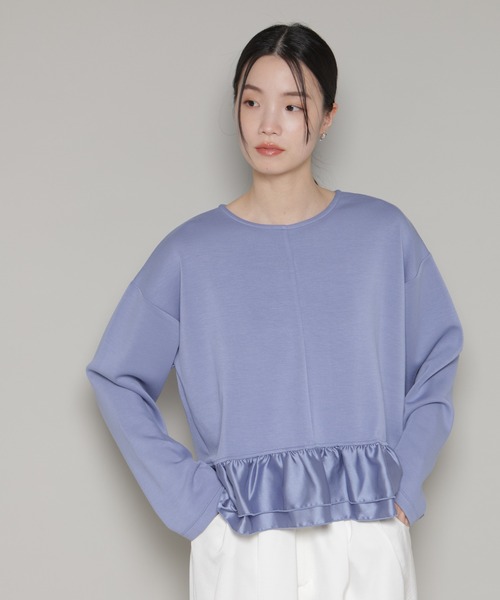 NANO universe（ナノユニバース）の「ダンボールカットサテンペプラムトップス（Tシャツ/カットソー・レディース・ホワイト/ブラック/ブルー・FREE）」の18枚目の写真