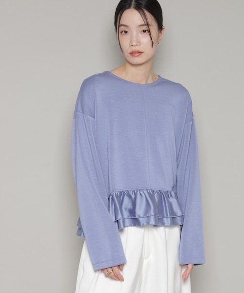 NANO universe（ナノユニバース）の「ダンボールカットサテンペプラムトップス（Tシャツ/カットソー・レディース・ホワイト/ブラック/ブルー・FREE）」の19枚目の写真