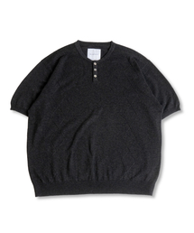 MUDSALT（マッドソルト）の「ケーブルヘンリーネック半袖ニットチャコール（ニット/セーター）」