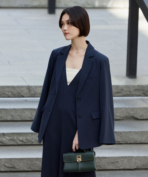 BAYFLOW（ベイフロー）の「【KARENさんコラボ】ジャケット（テーラードジャケット・レディース・グレイッシュベージュ/ネイビー・SMALL/MEDIUM）」の2枚目の写真