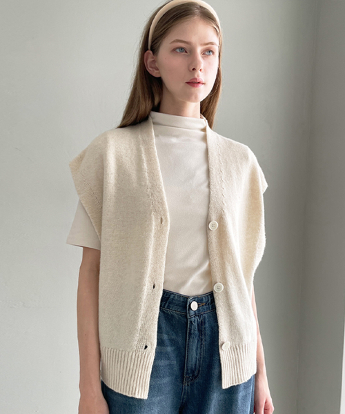 SLOWLOLLI（スローローリ）の「Lambswool knit vest（ニット/セーター・レディース・オートミール/ブラウン/クリーム/ブラック・FREE）」の8枚目の写真