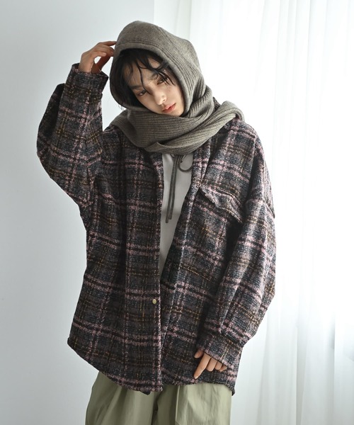 STYLE DELI(スタイルデリ)の「【BLK001】ビッグチェック柄シャツジャケット(シャツ/ブラウス・レディース・グリーン/ピンク・FREE)」の2枚目の写真