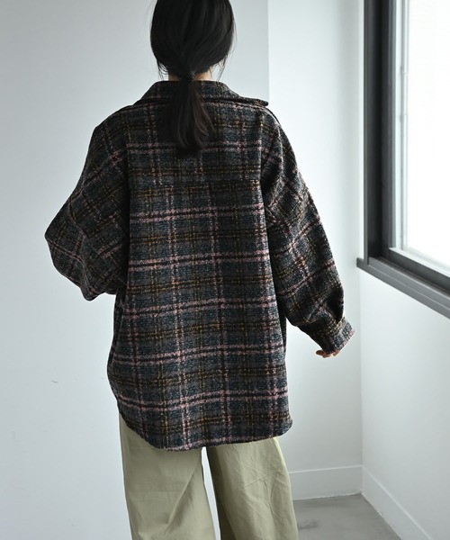STYLE DELI(スタイルデリ)の「【BLK001】ビッグチェック柄シャツジャケット(シャツ/ブラウス・レディース・グリーン/ピンク・FREE)」の5枚目の写真