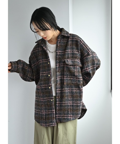 STYLE DELI(スタイルデリ)の「【BLK001】ビッグチェック柄シャツジャケット(シャツ/ブラウス・レディース・グリーン/ピンク・FREE)」の8枚目の写真