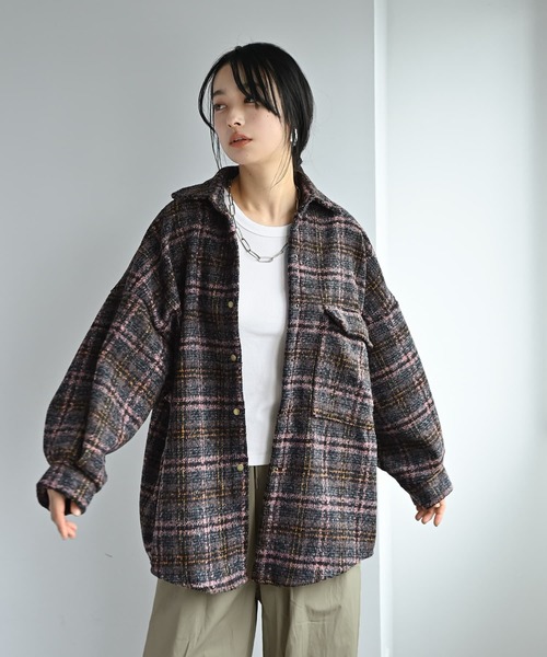 STYLE DELI(スタイルデリ)の「【BLK001】ビッグチェック柄シャツジャケット(シャツ/ブラウス・レディース・グリーン/ピンク・FREE)」の9枚目の写真