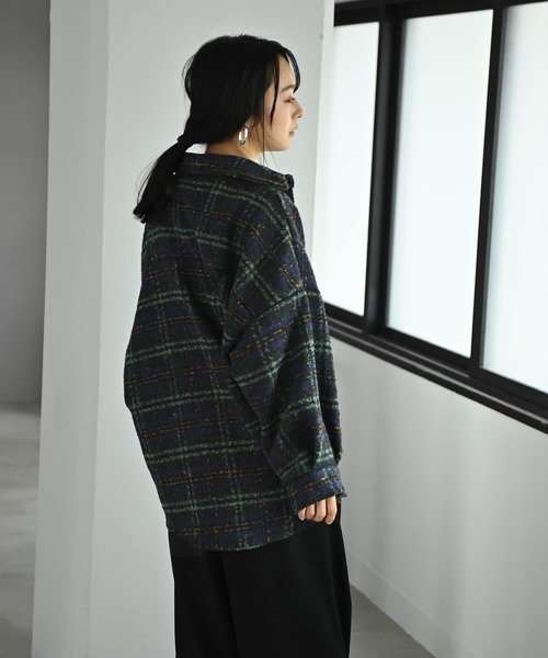 STYLE DELI(スタイルデリ)の「【BLK001】ビッグチェック柄シャツジャケット(シャツ/ブラウス・レディース・グリーン/ピンク・FREE)」の11枚目の写真