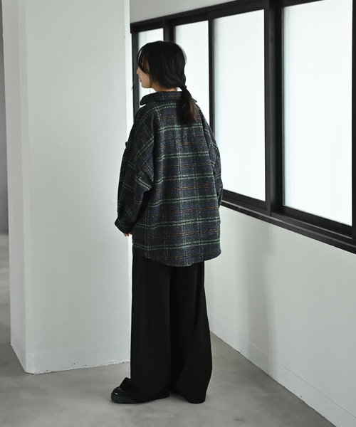 STYLE DELI(スタイルデリ)の「【BLK001】ビッグチェック柄シャツジャケット(シャツ/ブラウス・レディース・グリーン/ピンク・FREE)」の12枚目の写真