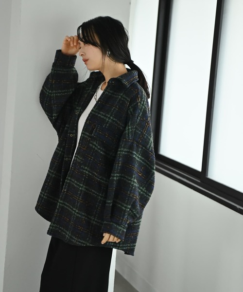STYLE DELI(スタイルデリ)の「【BLK001】ビッグチェック柄シャツジャケット(シャツ/ブラウス・レディース・グリーン/ピンク・FREE)」の13枚目の写真
