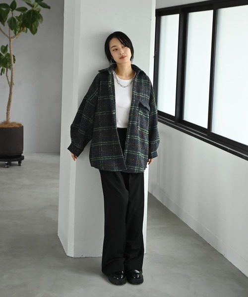 STYLE DELI(スタイルデリ)の「【BLK001】ビッグチェック柄シャツジャケット(シャツ/ブラウス・レディース・グリーン/ピンク・FREE)」の14枚目の写真
