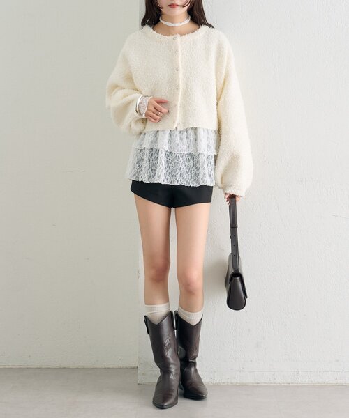 mystic（ミスティック）の「26SSミニフリンジカーディガン（カーディガン/ボレロ・レディース・オフホワイト/ブラック/グリーン・FREE）」の7枚目の写真