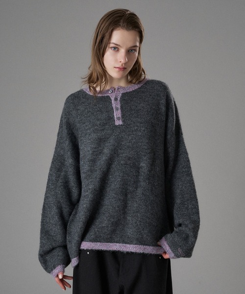 COLOR ACCENT HENRY NECK KNIT / 配色ヘンリーネックニット（ニット