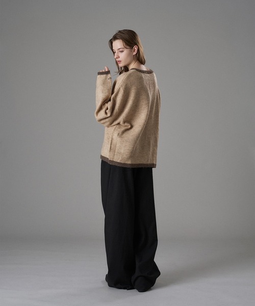 ONCILY(オンシェリー)の「COLOR ACCENT HENRY NECK KNIT / 配色ヘンリーネックニット(ニット/セーター・メンズ・ネイビー/グレー/アイボリー・SMALL/MEDIUM/LARGE)」の7枚目の写真