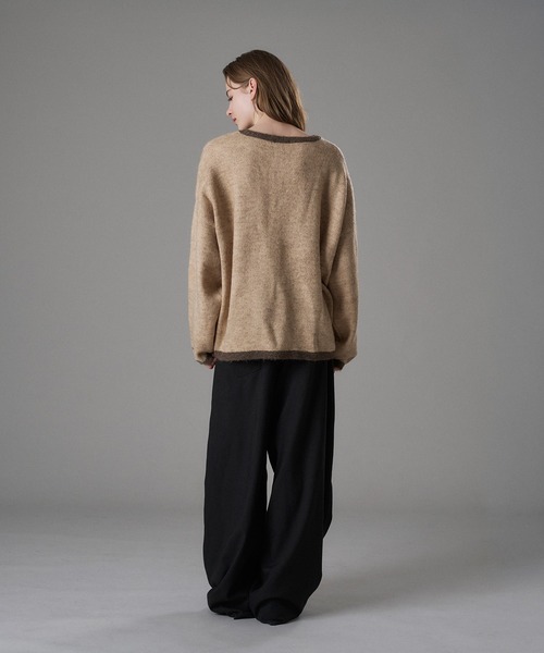 ONCILY(オンシェリー)の「COLOR ACCENT HENRY NECK KNIT / 配色ヘンリーネックニット(ニット/セーター・メンズ・ネイビー/グレー/アイボリー・SMALL/MEDIUM/LARGE)」の6枚目の写真