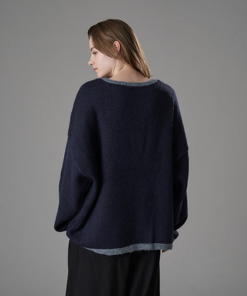 ONCILY(オンシェリー)の「COLOR ACCENT HENRY NECK KNIT / 配色ヘンリーネックニット(ニット/セーター・メンズ・ネイビー/グレー/アイボリー・SMALL/MEDIUM/LARGE)」の21枚目の写真