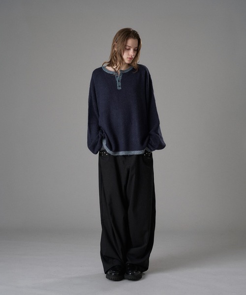 ONCILY(オンシェリー)の「COLOR ACCENT HENRY NECK KNIT / 配色ヘンリーネックニット(ニット/セーター・メンズ・ネイビー/グレー/アイボリー・SMALL/MEDIUM/LARGE)」の19枚目の写真