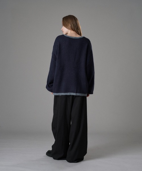 ONCILY(オンシェリー)の「COLOR ACCENT HENRY NECK KNIT / 配色ヘンリーネックニット(ニット/セーター・メンズ・ネイビー/グレー/アイボリー・SMALL/MEDIUM/LARGE)」の15枚目の写真