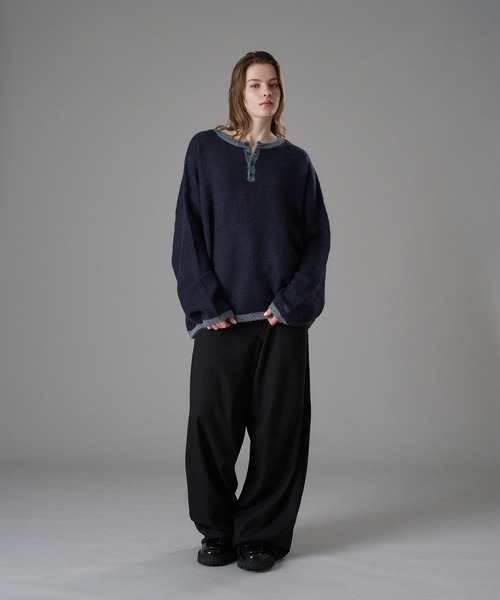ONCILY(オンシェリー)の「COLOR ACCENT HENRY NECK KNIT / 配色ヘンリーネックニット(ニット/セーター・メンズ・ネイビー/グレー/アイボリー・SMALL/MEDIUM/LARGE)」の18枚目の写真