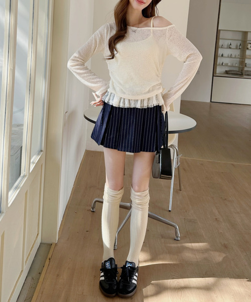 Ada.（エイダ）の「裾レース サイドギャザー シアー トップス（Tシャツ/カットソー・レディース・グレー/ブラック/アイボリー・FREE）」の9枚目の写真