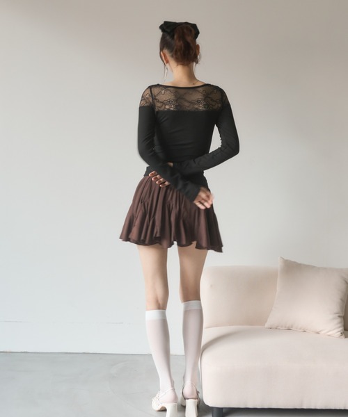 Nadana（ナダナ）の「カップ付きレース切替クロスストラップトップス（Tシャツ/カットソー・レディース・ブラック/アイボリー・FREE）」の5枚目の写真