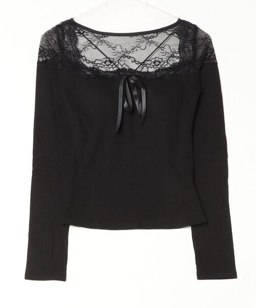 Nadana（ナダナ）の「カップ付きレース切替クロスストラップトップス（Tシャツ/カットソー・レディース・ブラック/アイボリー・FREE）」の18枚目の写真