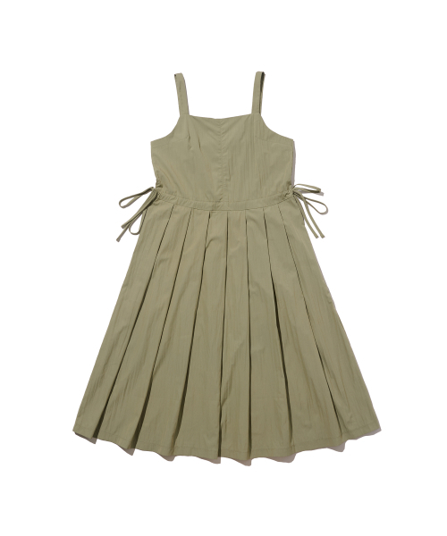 プリーツラインナイロンロングワンピース（ライトカーキ）