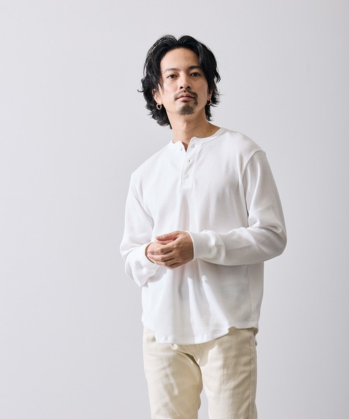 improves（インプローブス）の「ワッフル ヘンリー ネック 長袖Tシャツ（Tシャツ/カットソー・メンズ・ブラック/ホワイト・SMALL/MEDIUM/LARGE）」の3枚目の写真