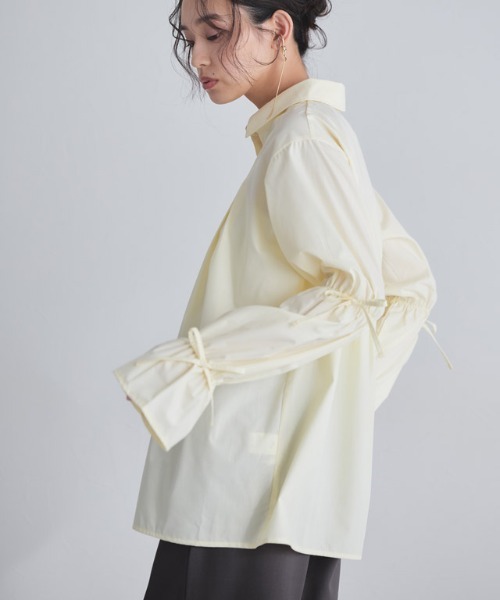 ECLAM（クラム）の「[ECLAM]キャンディースリーブタックシャツ（シャツ/ブラウス・レディース・オフホワイト/イエロー・L/M）」の7枚目の写真