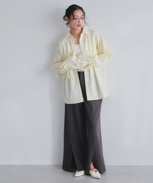 ECLAM（クラム）の「[ECLAM]キャンディースリーブタックシャツ（シャツ/ブラウス・レディース・オフホワイト/イエロー・L/M）」の9枚目の写真