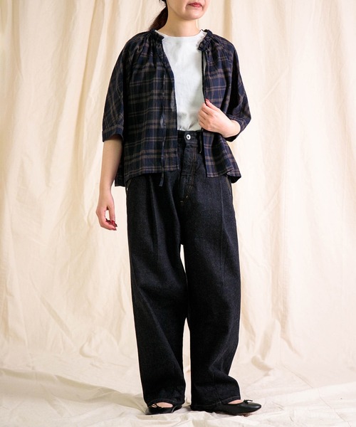 Brocante（ブロカント）の「[Brocante / ブロカント] ボイルローンチェック カプシャツ（シャツ/ブラウス・レディース・ネイビー系/グレー系その他・2）」の4枚目の写真