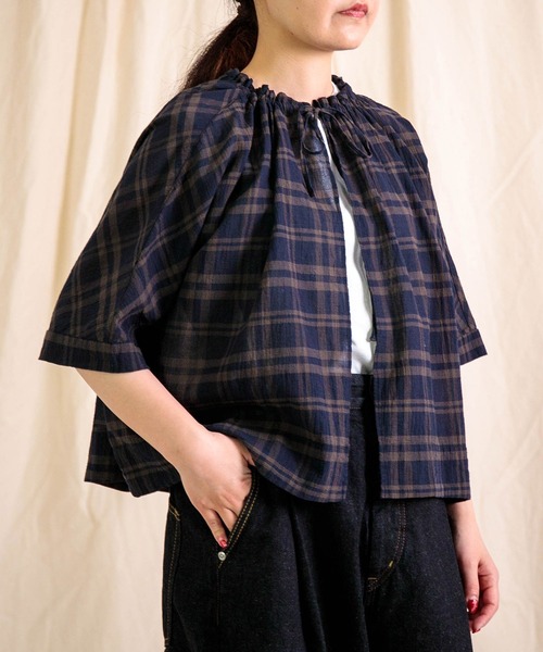 Brocante（ブロカント）の「[Brocante / ブロカント] ボイルローンチェック カプシャツ（シャツ/ブラウス・レディース・ネイビー系/グレー系その他・2）」の3枚目の写真