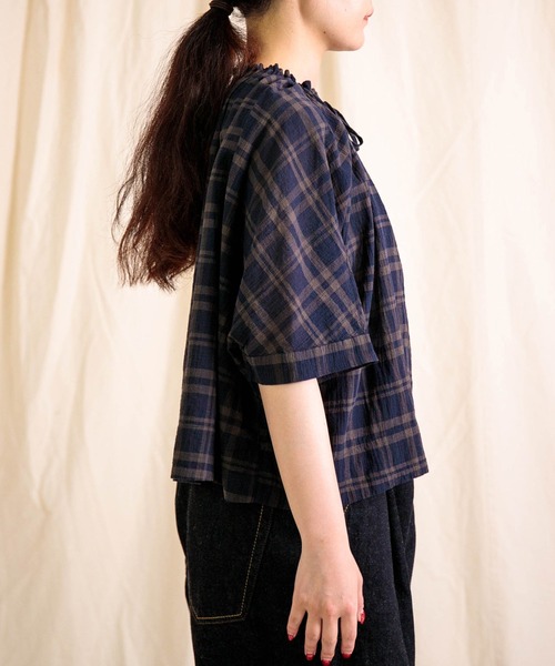 Brocante（ブロカント）の「[Brocante / ブロカント] ボイルローンチェック カプシャツ（シャツ/ブラウス・レディース・ネイビー系/グレー系その他・2）」の15枚目の写真
