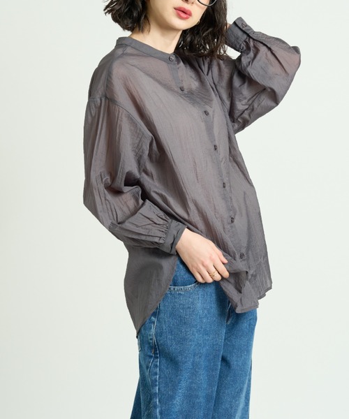 A.D.C.L.(エーディーシーエル)の「シアー バンドカラーシャツ(シャツ/ブラウス・レディース・ブルーグレー/オフホワイト/チャコールグレー・M/L)」の21枚目の写真