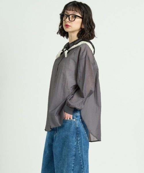 A.D.C.L.(エーディーシーエル)の「シアー バンドカラーシャツ(シャツ/ブラウス・レディース・ブルーグレー/オフホワイト/チャコールグレー・M/L)」の18枚目の写真