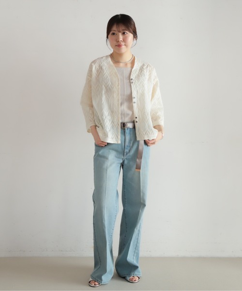 予約】ボーダーフラワー刺繍 V開きブラウス | NOMBRE IMPAIR