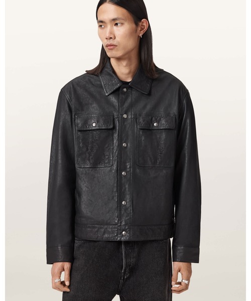ALLSAINTS（オールセインツ）の「SHELTON LEATHER TRUCKER JACKET | SHELTON レザー トラッカー ジャケット（その他アウター・メンズ・ブラック・XS/M/L/XL/S）」の3枚目の写真